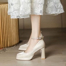 통굽 셀프 슈즈 아이보리 힐 피로연 신부 웨딩슈즈 구두 34 장식 8cm 샴페인, E. 38
