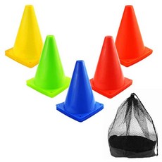 미니 라바콘 고깔콘 삼각콘 축구꼬깔 허들콘 축구콘 축구꼬깔콘 칼라콘 접시 미니콘 10P 높이 23cm + 매쉬가방, 옐로우+오렌지+레드+블루+그린, 1세트, 1