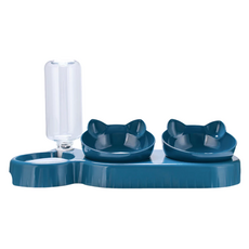 貓耳造型雙碗寵物餵食器 自動補水 防滑底座 分離式設計, 深藍, 1個