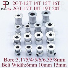 Printfly 타이밍 도르래 보어 3.175 너비 6 10 15mm 16 17 18 19 20 톱니 2GT GT2 4 5 6.35 8mm 부품 타이밍 벨트 1 개, 24)Fit belt Width 6mm