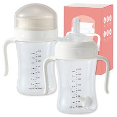 키도러블 자기주도 흘림방지컵 빨대컵 세트구성, 흘림방지 빨대 혼합옵션 화이트, 2개, 240ml