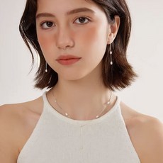 FOSSETTE[포셋] 실키 진주 미니 목걸이 귀걸이 세트 / 데일리 심플 롱 드롭 하객룩