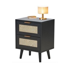 簡約風雙抽屜床頭櫃 臥室收納櫃 床邊櫃, 黑色, 1個