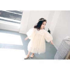 小珍珠童裝 女童網紗蓬蓬裙泡泡袖公主裙 週歲生日花童禮服