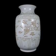 《博古珍藏》明永樂白釉描金鳳紋燈籠瓶 - 高31公分老件文物花瓶瓷器