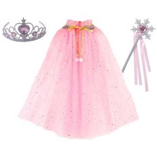 [ 특가! ] 생일 파티 공주 의상 세트 망토 + 왕관 + 요술봉 세트 MJS JOYFUL, 1개, 핑크 망토