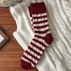 新年聖誕襪子女加厚保暖麋鹿雪花中筒鴻運襪子, 1個, 大紅條紋,均碼