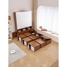 多功能榻榻米床箱儲物床臥室組閤床小戶型陽臺收納地臺床衣櫃定製，多功能組閤，節省空間, 外側內翻1.8X2米床,箱框結構