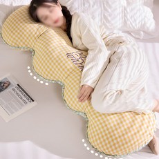 Pogeuni 큐티체크 사계절 순면 인체공학 바디필로우 롱쿠션, 옐로우