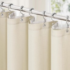 MitoVilla 3 in 1 샤워 커튼 세트 뉴트럴 모던 슬럽 텍스처 패브릭 및 투명 PEVA 라이너 양면 스틸 후크 12개 방수 호텔 욕실 커튼-182.9x182.9cm