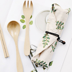 린넨 파우치 수저통 식기 커트러리 케이스 수저집, 1개, 1-수저집-패턴나뭇잎