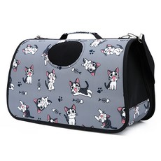 포근살림 고양이 강아지 애완동물 휴대용 패브릭 캐리어 가방 통기성 좋은 어깨 숄더백 외출용 접이식 여행용, 1개, 그레이 고양이