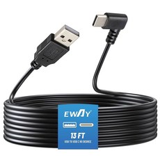 EWAY USB C 대시캠 전원 코드(13FT / 4M) 90도 USB-A 2.0에서 타입-C 케이블까지 2.5A 입력 필요 - 전면 후방 미러 대시보드 기록 카메라용 USBC