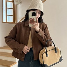 슈퍼인 여성 가을 숏 자켓 캐주얼 브라운 라이크 스웨이드 코트