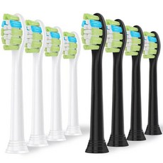 전동 칫솔 교체용 헤드 소프트 브러시 화이트 4개 & 블랙 4개 & 위생 커버 8개 Phillps 전동 칫솔 4100 5100 6100 2100 1100 HX9023 Di, 화이트 4개, 블랙 4개