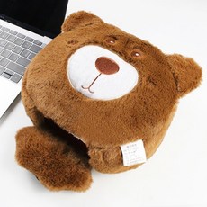 【开发票/统编】USB電腦發熱暖手滑鼠墊 可愛卡通保暖護腕滑鼠套 冬季可拆洗暖手套, 呆萌熊【自帶一根發熱片】