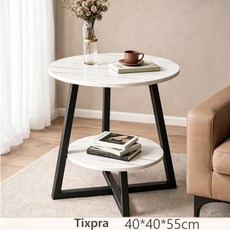 Tixpra 거실 쇼파 사이드 테이블 미니 2단 협탁, 화이트 블랙