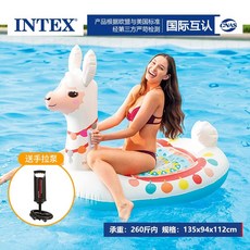 INTEX成人火烈鳥獨角獸造型泳圈浮床組，水上充氣浮排弔床，多功能戲水玩具, 羊駝坐騎【收藏送手拉泵】, 1個