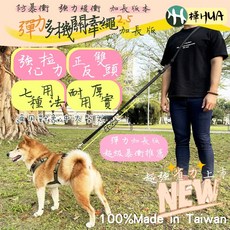樺HUA 彈力加長版多機關防滑2.5寵物訓練牽繩 解放雙手 隨處固定 暴衝狗適用, 1個, 加購彈力緩衝帶(單頭雙旋轉),龍蝦鉤