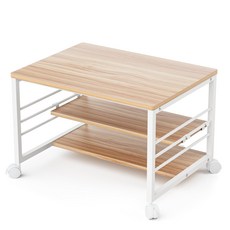 3단 노트북 선반 이동식 바퀴달린 수납 선반 책상 받침대 이동식 낮은 책상 복합기 수납장 프린터 선반, 화이트