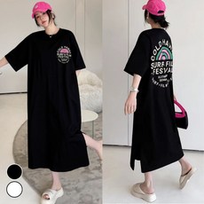 핏몬 여성 스판 루즈핏 반팔 하와이 빅사이즈 찰랑 롱 원피스 자체제작