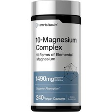 Horbäach Magnesium Complex | 1490 mg | 240 Capsules | 10 Forms of Elemental Magnesium | Vegan No, 1개, 240정