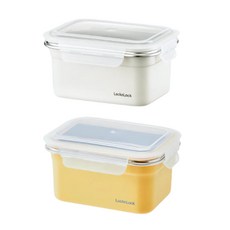 樂扣樂扣 可微波不鏽鋼保鮮盒/1L二入組 現貨 原廠正品 冷凍保鮮盒 可微波餐盒 微波保鮮盒 不鏽鋼餐盒 不鏽鋼便當盒, 白1入+黃1入, 1個, 1