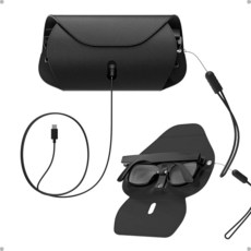 Steinwhale 레이밴 메타 AI 스마트 안경용 올인원 블랙 PU 가죽 케이스 충전 스탠드 및 마그네틱 USB-C 케이블