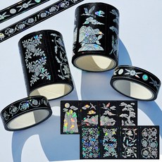 전통 홀로그램 자개 마스킹테이프 스티커 타입 4종 / DIY 다꾸 다이어리 마테 한국기념품 자개공예, 모란 국화 넝쿨