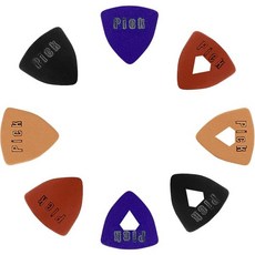 8개 부드러운 가죽 우쿨렐레 피크 세트(4개 하트 모양 4개 삼각형 모양) 다채로운 색상의 기타 피크 일렉트릭 및 어쿠스틱 기타 베이스용, 홀 + 솔리드
