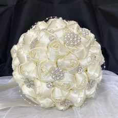 維尼好物 仿珍珠 鑽石結婚手捧花 手工婚禮裝飾, 1個, 璀璨款奶白