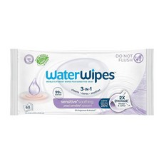 WaterWipes Sensitive+ 수딩 물티슈 3-in-1 세척 관리 진정 99% 물 식물 추출물 함유 무향 및 저자극성 아기 360개(6팩)105676, 1 Count (Pack of 60), 진정 효과