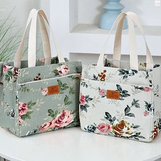 캐쥬얼 장미무늬 간편한 도시락가방 보온 가방 나들이 1개, 그린