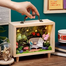 【A 優選】智趣屋小木盒系列模型 DIY手工小屋 手辦展示盒 立體拼圖 房間擺件 木質拼裝玩具 聖誕禮物 送女生, B午後微光(送製作工具), 1個