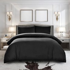 Pure Bedding 이불 커버 트윈 [2피스 블랙] - 지퍼 플랩이 있는 이불 프로텍터 1개와 베개 커버 1개 - 호텔 럭셔리 1800 브러시드 극세사 - 매우 부드럽고, 블랙