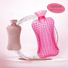 冬季必備註水式熱水袋，安全保暖灌水熱水袋，暖肚子暖水袋，防燙加厚熱敷頸椎凸點頸肩防爆抗壓PVC, 1.8L粉色枕包+粉色絨布套
