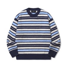 브랜드정품 트릴리온 TRILLION 워셔블 헤어리 스트라이프 크루넥 니트_네이비 225259