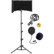 GLEAM 마이크 격리 실드 - 삼각대 스탠드 2피트 6인치~5피트 10인치 높이 조절 가능 호환 /Blue Yeti AT2020 AKG 로드 포함