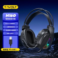 T-WOLF雷狼H160電腦耳機頭戴式遊戲耳麥7.1USB有線電競發光耳機, 1, H160耳機(7.1接口)