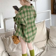 韓版女童格子襯衫長袖襯衣