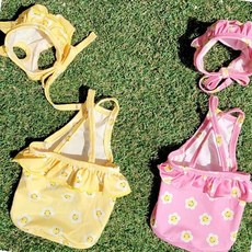 꽃프릴 키니 강아지수영용품, 핑크-S