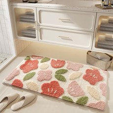 아룸 빨아쓰는 흡수력좋은 플라워 발매트, 핑크+플라워