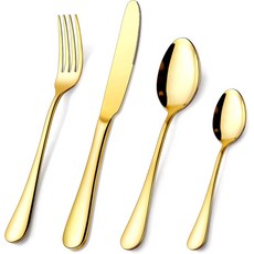가정 세트 커틀러리 및 식품 거울 식기 골드 스틸 레스토랑용 식기세척기 24피스 실버웨어 기구 플랫웨어 스테인리스 가능 광택 6인용 주방 등급 사용 ogori, Gold 24pcs