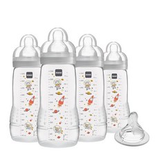 MAM Easy Active 아기 젖병 4팩 325ml(11온스) BPA 프리 빠른 흐름 실리콘 젖꼭지 미끄럼 방지 그립 누출 방지 4개월 이상 퍼플 아이리스 15, Cotton