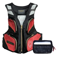 2025년형 / BM 베이직 프로팅 베스트 / 낚시용 구명 조끼 / 다양한 수납 공간 / 확실하고 안전한 부력 / 튼튼한 지퍼 채용 / 야간 대응 가슴 반사판 / 구조 휘슬 제공, BM 레드