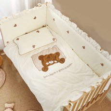 嬰兒牀牀圍欄軟包防撞寶寶兒童牀圍擋布純棉透氣針織牀圍安全牀, 1個, 小熊牀圍