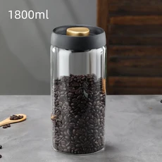 수동 진공 밀폐 커피 병 고붕규산 유리 습기 방지 차 보관 용기 주방용 커피, [01] Golden lid 1800ml