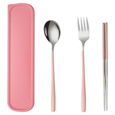 葡萄牙便攜餐具組 304不鏽鋼餐具組 輕巧便攜 環保餐具 湯匙筷子套裝 隔日配達, 1個, 少女粉【湯匙+叉子+筷子】, 少女粉, 湯匙+叉子+筷子