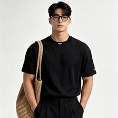 남성 헤비웨이트 고급감 전신 다중 문자 고무 프린트 라운드넥 반팔 티셔츠