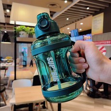 水杯夏大容量網紅吸管大肚杯運動塑料水壺噸桶噸學生便攜太空杯子, 1個, 1L, 藏青色:1500ml